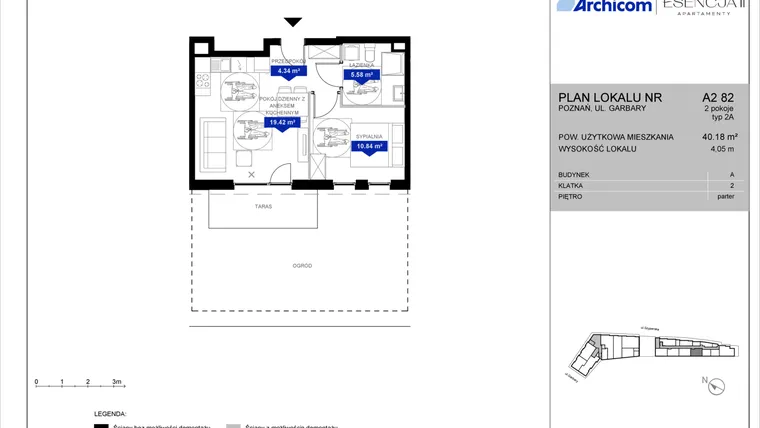 Rzut - Mieszkanie na sprzedaż 2 pokoje o powierzchni 40,18 m² - numer A2.82 w Apartamenty Esencja II