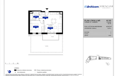 Rzut - Mieszkanie na sprzedaż 2 pokoje o powierzchni 42,37 m² - numer A2.85 w Apartamenty Esencja II