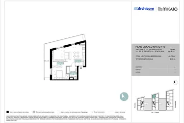 Rzut - Mieszkanie na sprzedaż 1 pokój o powierzchni 48,76 m² - numer A2 119 w Mikato