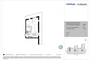 Rzut - Mieszkanie na sprzedaż 1 pokój o powierzchni 47,54 m² - numer A1 62 w Mikato
