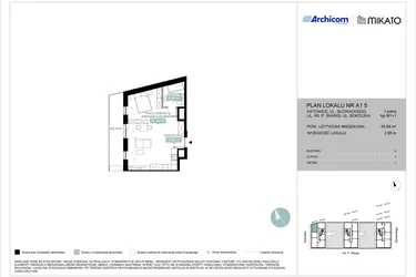 Rzut - Mieszkanie na sprzedaż 1 pokój o powierzchni 43,88 m² - numer A1 5 w Mikato