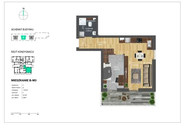 Rzut - Mieszkanie na sprzedaż 2 pokoje o powierzchni 38,19 m² - numer B-M3 w Bunscha Park 4.0