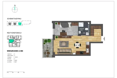 Rzut - Mieszkanie na sprzedaż 2 pokoje o powierzchni 39,59 m² - numer A-M6 w Bunscha Park 4.0