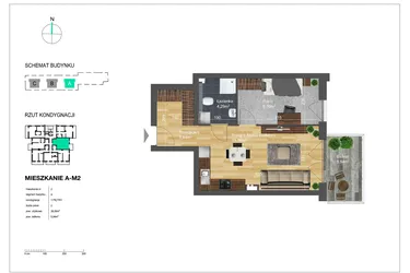 Rzut - Mieszkanie na sprzedaż 2 pokoje o powierzchni 39,59 m² - numer A-M2 w Bunscha Park 4.0