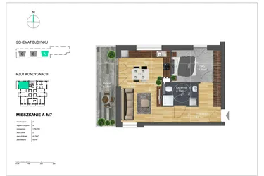 Rzut - Mieszkanie na sprzedaż 2 pokoje o powierzchni 43,74 m² - numer A-M7 w Bunscha Park 4.0
