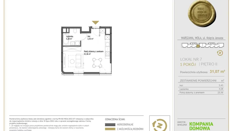 Rzut - Mieszkanie na sprzedaż 1 pokój o powierzchni 31,07 m² - numer WKJ-LM-07 w Wola Księcia Janusza