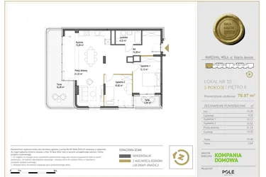 Rzut - Mieszkanie na sprzedaż 3 pokoje o powierzchni 78,97 m² - numer WKJ-LM-10 w Wola Księcia Janusza