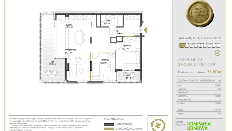 Rzut - Mieszkanie na sprzedaż 3 pokoje o powierzchni 78,97 m² - numer WKJ-LM-10 w Wola Księcia Janusza