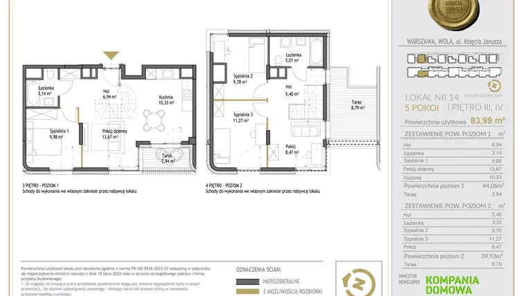 Rzut - Mieszkanie na sprzedaż 5 pokoi o powierzchni 83,99 m² - numer WKJ-LM-14 w Wola Księcia Janusza
