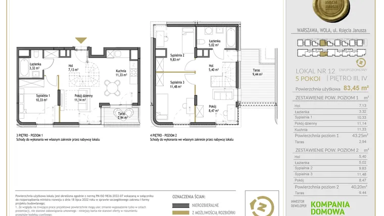 Rzut - Mieszkanie na sprzedaż 5 pokoi o powierzchni 83,45 m² - numer WKJ-LM-12 w Wola Księcia Janusza