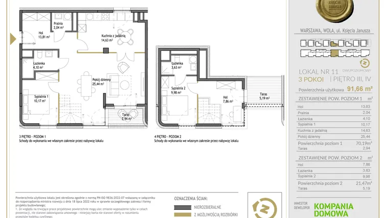 Rzut - Mieszkanie na sprzedaż 4 pokoje o powierzchni 91,66 m² - numer WKJ-LM-11 w Wola Księcia Janusza