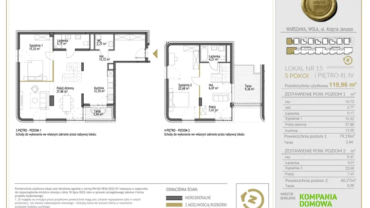 Rzut - Mieszkanie na sprzedaż 4 pokoje o powierzchni 119,96 m² - numer WKJ-LM-15 w Wola Księcia Janusza