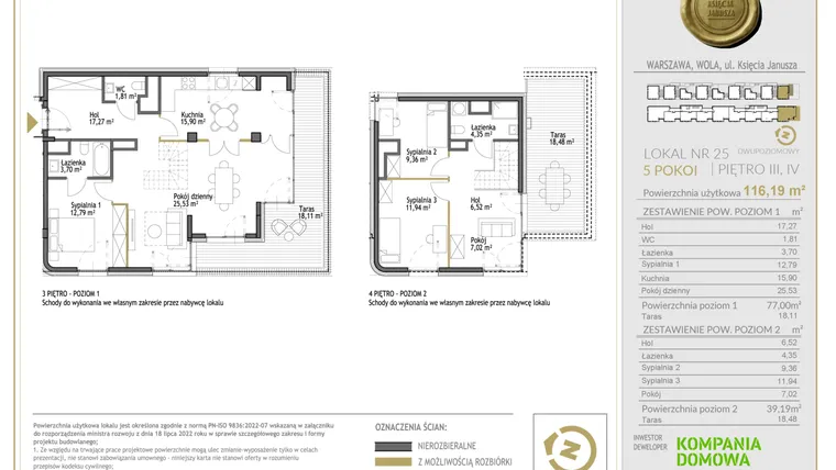 Rzut - Mieszkanie na sprzedaż 4 pokoje o powierzchni 116,19 m² - numer WKJ-LM-25 w Wola Księcia Janusza
