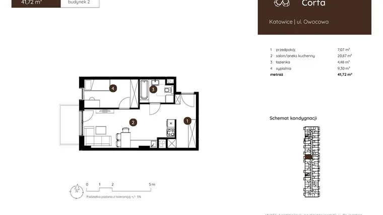 Rzut - Mieszkanie na sprzedaż 2 pokoje o powierzchni 41,72 m² - numer 2.A.1.08 w Murapol Corfa