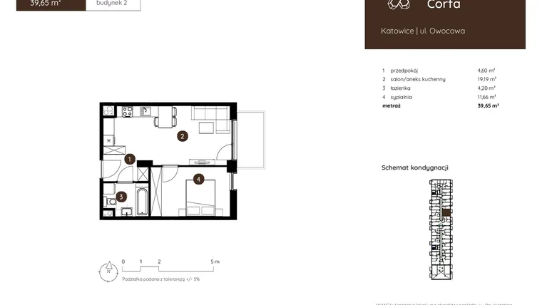 Rzut - Mieszkanie na sprzedaż 2 pokoje o powierzchni 39,65 m² - numer 2.A.4.06 w Murapol Corfa
