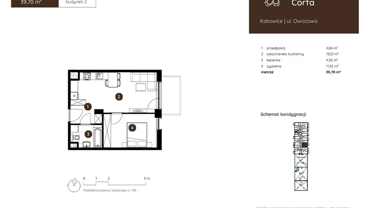 Rzut - Mieszkanie na sprzedaż 2 pokoje o powierzchni 39,7 m² - numer 2.A.6.06 w Murapol Corfa