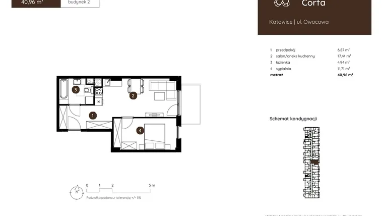 Rzut - Mieszkanie na sprzedaż 2 pokoje o powierzchni 40,96 m² - numer 2.B.1.03 w Murapol Corfa