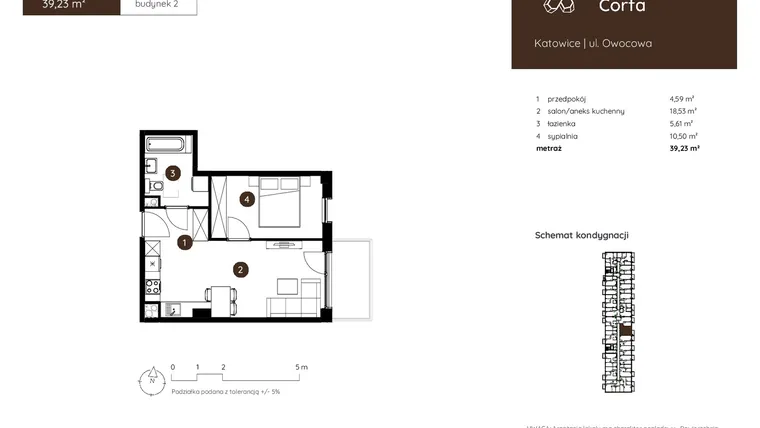 Rzut - Mieszkanie na sprzedaż 2 pokoje o powierzchni 39,23 m² - numer 2.B.1.04 w Murapol Corfa