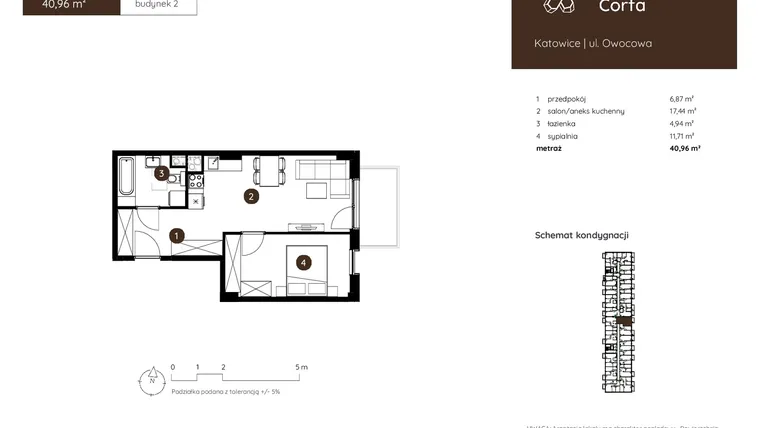 Rzut - Mieszkanie na sprzedaż 2 pokoje o powierzchni 40,96 m² - numer 2.B.3.03 w Murapol Corfa