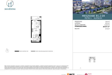 Rzut - Mieszkanie na sprzedaż 1 pokój o powierzchni 29,75 m² - numer B1.2.04 w Novaforma II