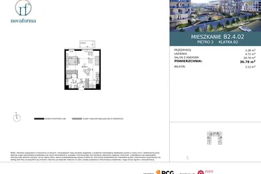 Rzut - Mieszkanie na sprzedaż 1 pokój o powierzchni 36,72 m² - numer B2.4.02 w Novaforma II