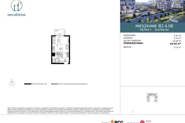 Rzut - Mieszkanie na sprzedaż 1 pokój o powierzchni 25,98 m² - numer B2.4.08 w Novaforma II