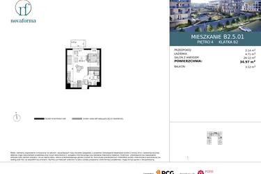 Rzut - Mieszkanie na sprzedaż 1 pokój o powierzchni 34,98 m² - numer B2.5.01 w Novaforma II