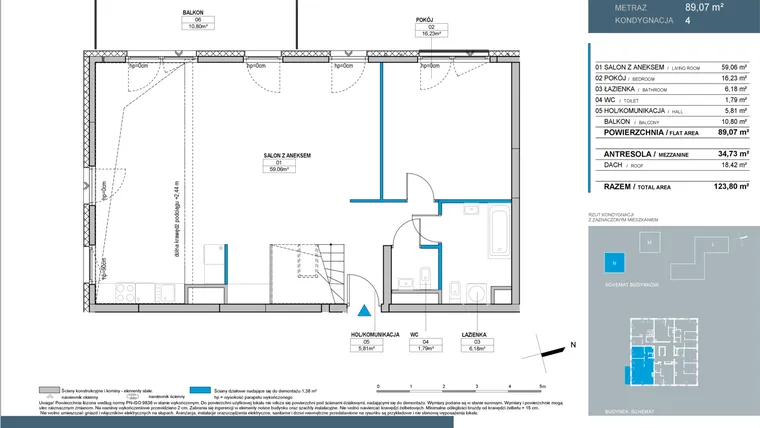 Rzut - Mieszkanie na sprzedaż 5 pokoi o powierzchni 123,6 m² - numer N4.06 w Nordic Bemowo - etap III