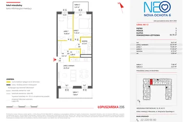 Rzut - Mieszkanie na sprzedaż 3 pokoje o powierzchni 60,78 m² - numer 62 w Neo Nova Ochota 6