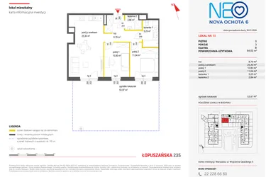 Rzut - Mieszkanie na sprzedaż 3 pokoje o powierzchni 64,02 m² - numer 65 w Neo Nova Ochota 6