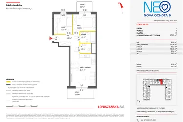 Rzut - Mieszkanie na sprzedaż 3 pokoje o powierzchni 57,65 m² - numer 66 w Neo Nova Ochota 6