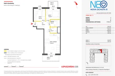 Rzut - Mieszkanie na sprzedaż 3 pokoje o powierzchni 57,65 m² - numer 74 w Neo Nova Ochota 6