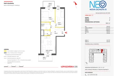 Rzut - Mieszkanie na sprzedaż 3 pokoje o powierzchni 56,81 m² - numer 127 w Neo Nova Ochota 6
