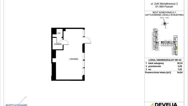 Rzut - Lokal użytkowy na sprzedaż 1 pokój o powierzchni 34,84 m² - numer U.3 w Unii Lubelskiej Vita