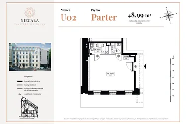 Rzut - Lokal użytkowy na sprzedaż 1 pokój o powierzchni 49,99 m² - numer U2 w Niecała Prestige Residence