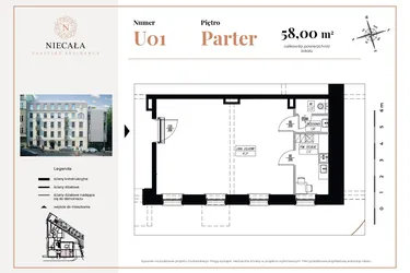 Rzut - Lokal użytkowy na sprzedaż 1 pokój o powierzchni 58 m² - numer U1 w Niecała Prestige Residence