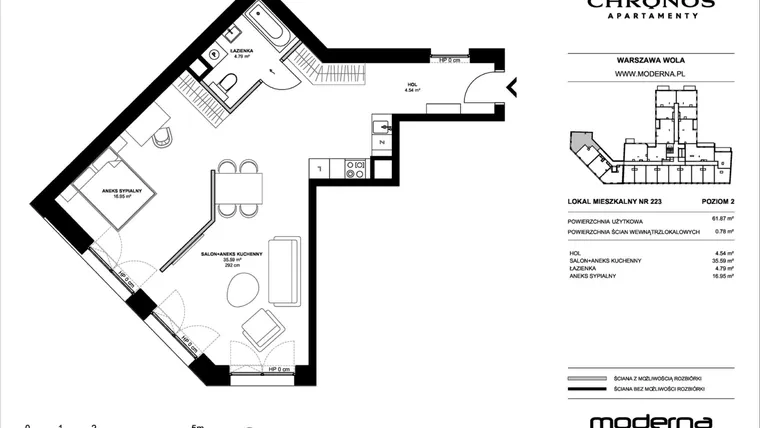 Rzut - Mieszkanie na sprzedaż 2 pokoje o powierzchni 61,87 m² - numer 223 w Chronos etap II
