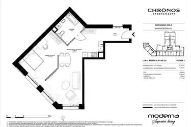 Rzut - Mieszkanie na sprzedaż 2 pokoje o powierzchni 61,26 m² - numer 223 w Chronos etap II