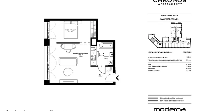 Rzut - Mieszkanie na sprzedaż 2 pokoje o powierzchni 44,93 m² - numer 322 w Chronos etap II