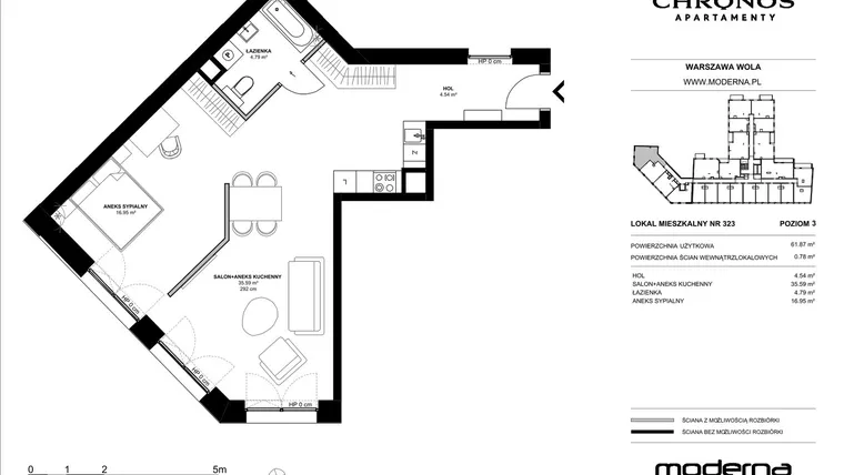 Rzut - Mieszkanie na sprzedaż 2 pokoje o powierzchni 61,87 m² - numer 323 w Chronos etap II