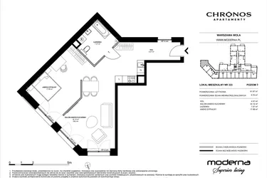 Rzut - Mieszkanie na sprzedaż 2 pokoje o powierzchni 61,67 m² - numer 323 w Chronos etap II