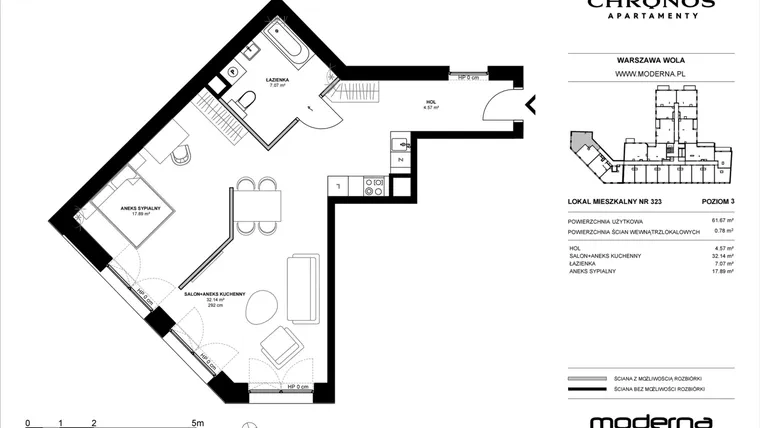 Rzut - Mieszkanie na sprzedaż 2 pokoje o powierzchni 61,67 m² - numer 323 w Chronos etap II