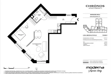 Rzut - Mieszkanie na sprzedaż 2 pokoje o powierzchni 61,57 m² - numer 423 w Chronos etap II