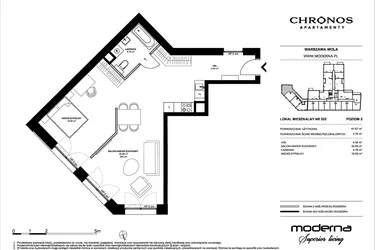 Rzut - Mieszkanie na sprzedaż 2 pokoje o powierzchni 61,87 m² - numer 522 w Chronos etap II