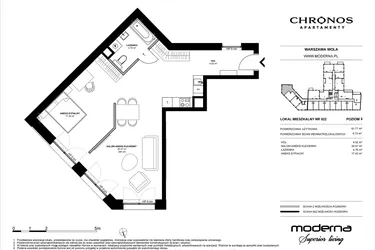 Rzut - Mieszkanie na sprzedaż 2 pokoje o powierzchni 61,77 m² - numer 522 w Chronos etap II
