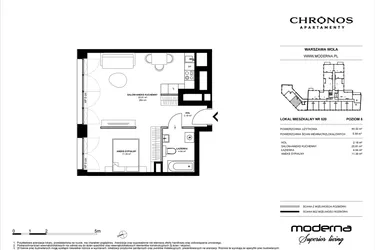 Rzut - Mieszkanie na sprzedaż 2 pokoje o powierzchni 44,32 m² - numer 520 w Chronos etap II