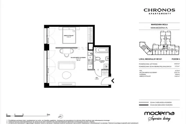 Rzut - Mieszkanie na sprzedaż 2 pokoje o powierzchni 44,65 m² - numer 521 w Chronos etap II