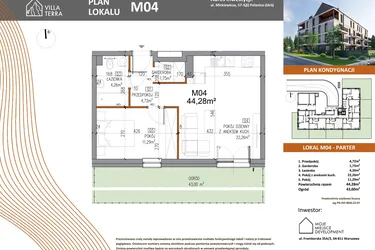 Rzut - Mieszkanie na sprzedaż 2 pokoje o powierzchni 44,28 m² - numer M04 w Villa Terra