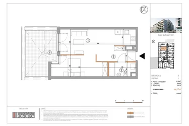 Rzut - Mieszkanie na sprzedaż 1 pokój o powierzchni 44,17 m² - numer A1/3 w 5th Avenue Apartments
