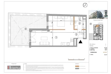Rzut - Mieszkanie na sprzedaż 1 pokój o powierzchni 44,65 m² - numer A1/4 w 5th Avenue Apartments